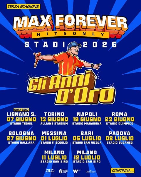 Max Pezzali: 6 nuovi live al “Max Forever Gli anni D’oro Stadi 2026”